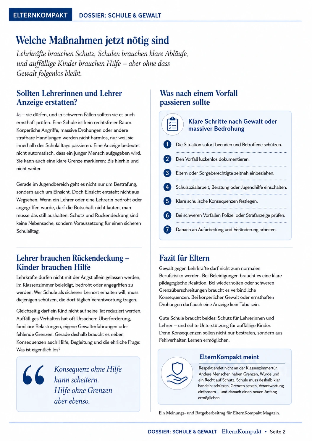 ElternKompakt Dossier Schule und Gewalt – Seite 2